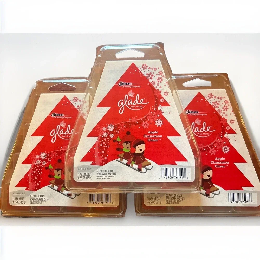 3 Glade Wax Melts APPLE CINNAMON CHEER  CHRISTMAS TREE 11 Total Tarts 4.26oz/pkg
